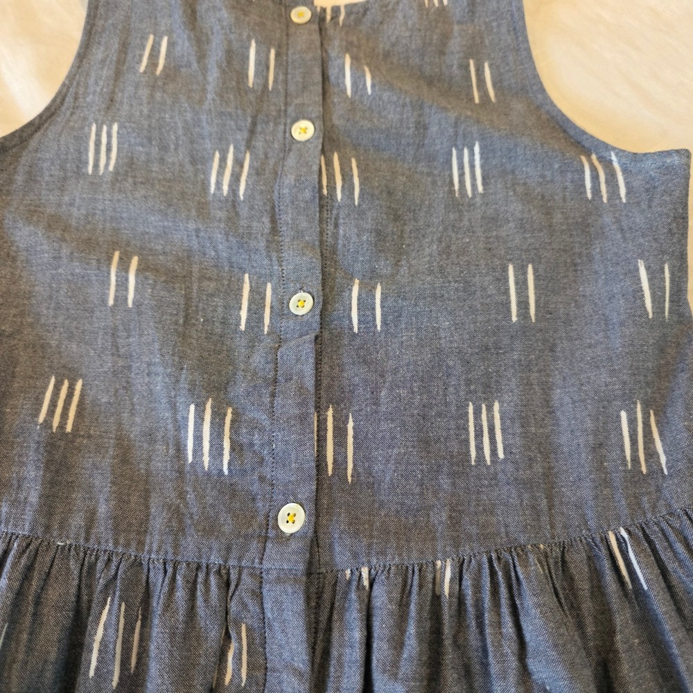 Lilla P Womens XS Blue White Dash Print Cotton Maxi Dress Fringe Hem Button Back - Picture 3 of 12
